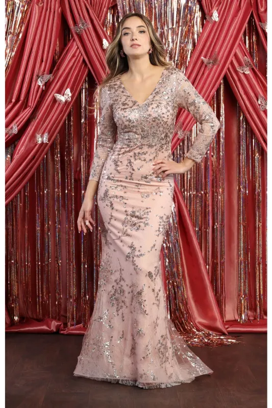 May Queen MQ1850 Long Sleeve Mesh Mermaid Glitter Formal Evening Gown made by May Queen