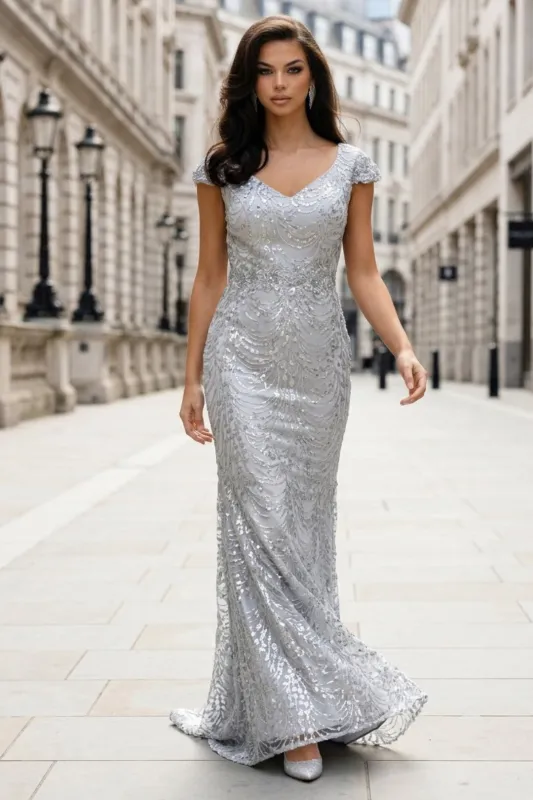 Floral Appliqued Long Mesh Formal Gown-New Collection made by May Queen