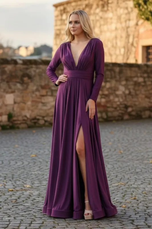 Long Sleeve V Neck Bridesmaids Dresses made by May Queen