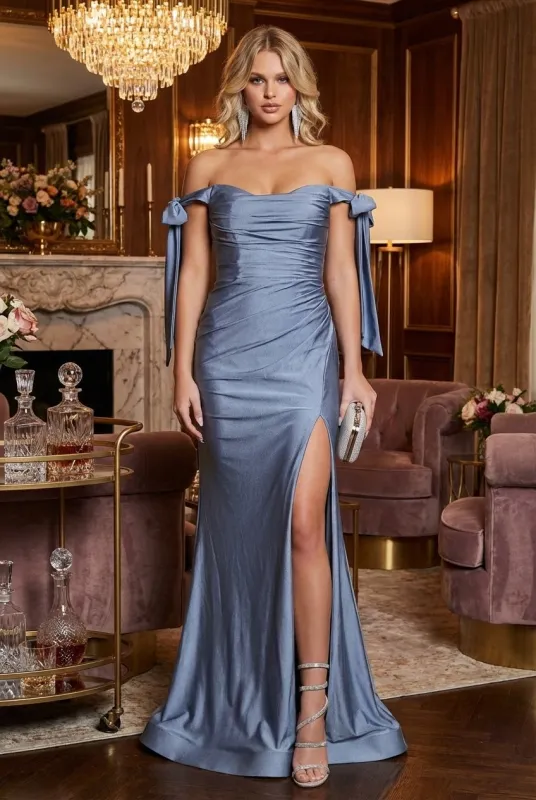 Stretchy Ruched Off The Shoulder Prom Dress made by May Queen