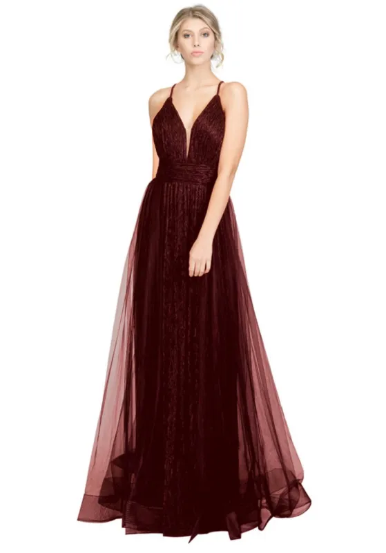 Chicas C7060 Elegant Prom Burgundy A-Line Spaghetti-Strap Floor-Length Velvet Dress made by Alberto Nardoni