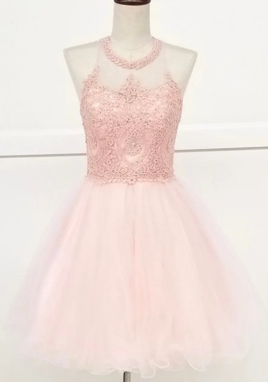 Chicas DM4002 Elegant Formal Halter Short Appliqué Style Tulle Dress sold by Alberto Nardoni product image thumbnail 4