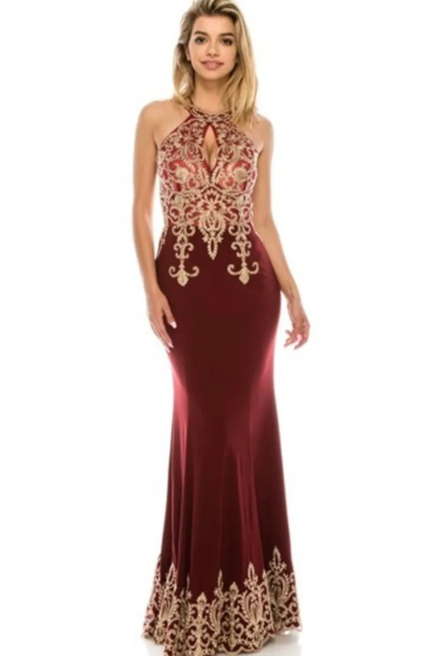 Chicas C9157 Evening Gold Mermaid Halter Floor-Length Fabric Dress sold by Alberto Nardoni product image thumbnail 2
