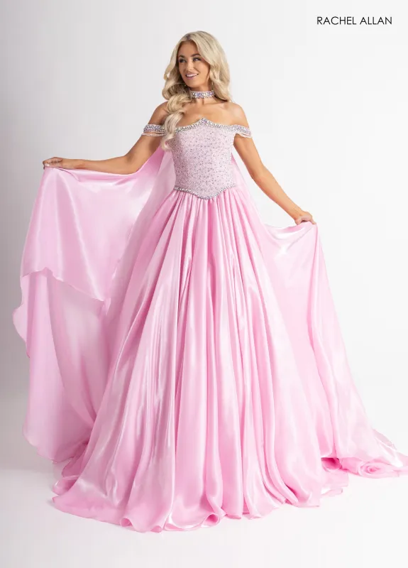 Organza Cape A-line Gown by Rachel Allan 50416 made by Rachel Allan