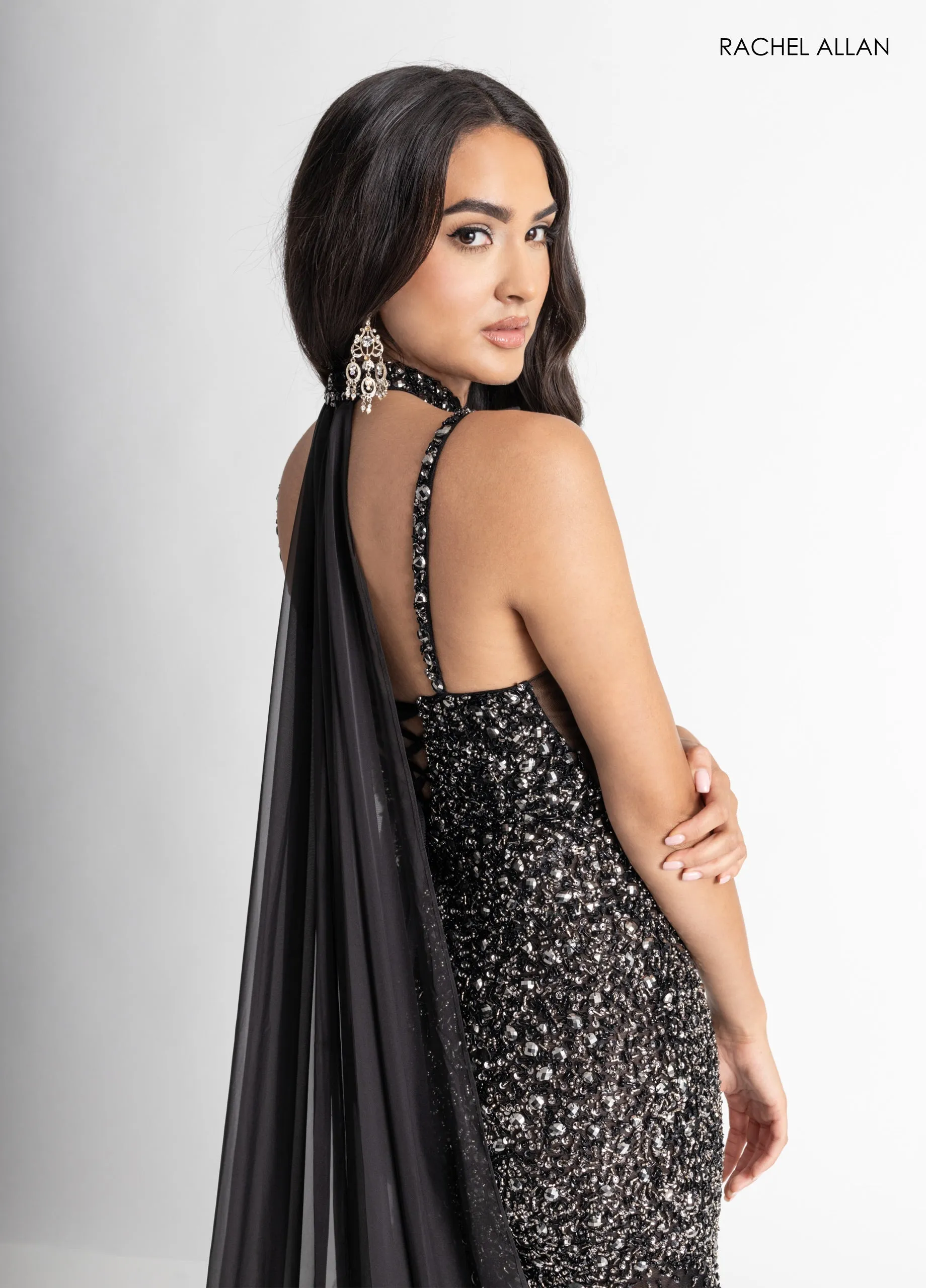 Beaded V-Neck Slit Gown by Rachel Allan 71047 sold by Alberto Nardoni product image thumbnail 3