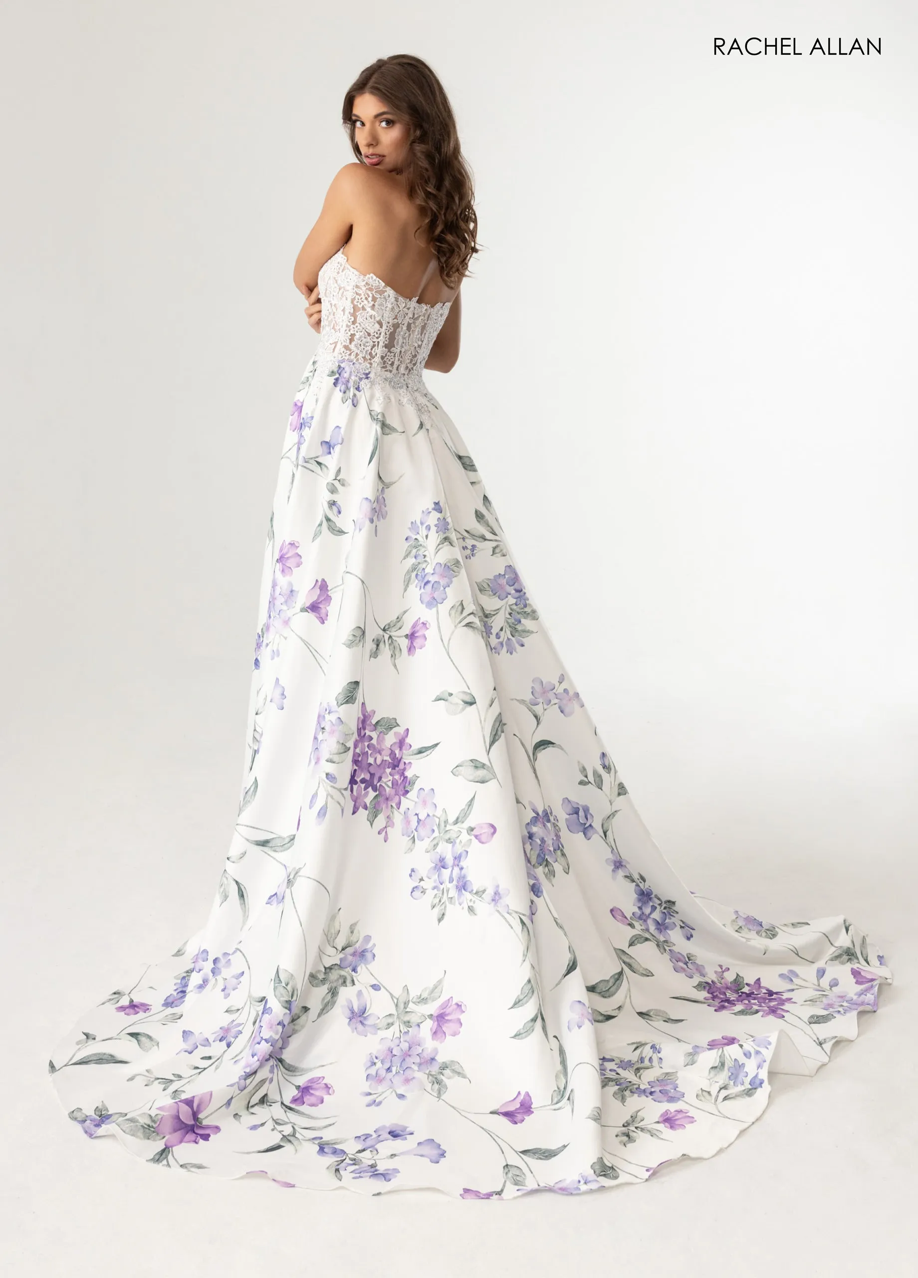 Print Strapless A-line Slit Gown by Rachel Allan 71031 sold by Alberto Nardoni product image thumbnail 4