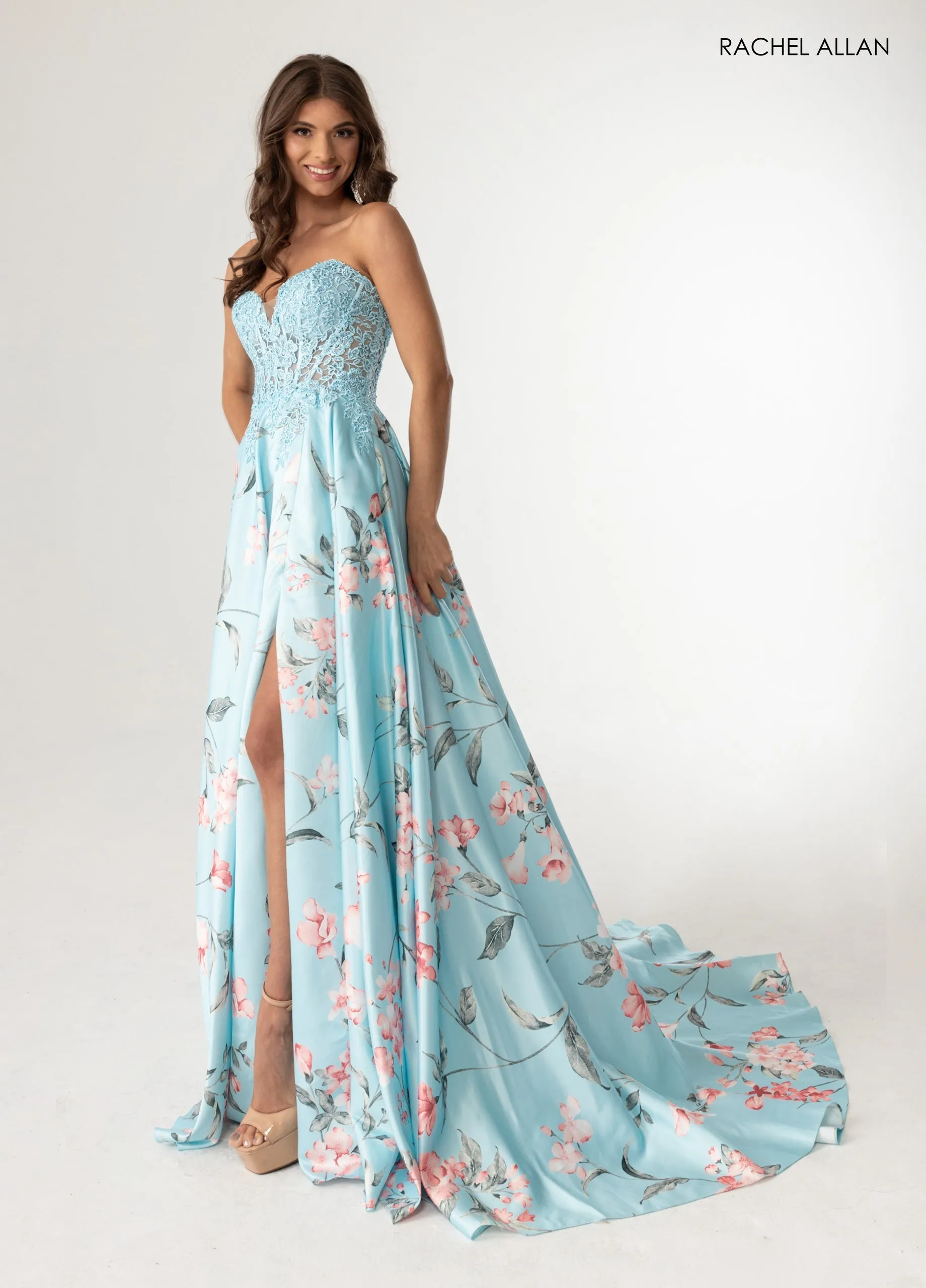 Print Strapless A-line Slit Gown by Rachel Allan 71031 sold by Alberto Nardoni product image thumbnail 5