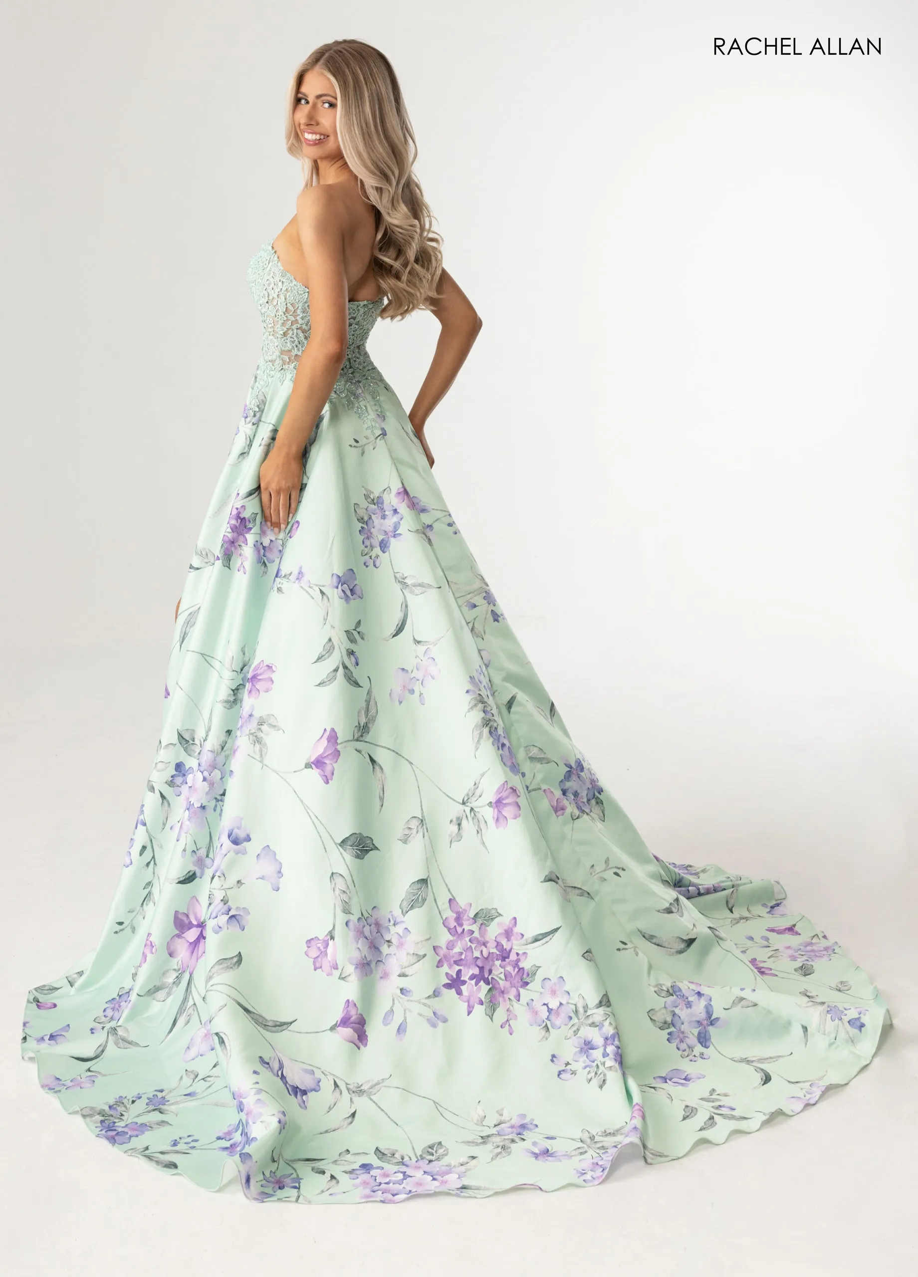 Print Strapless A-line Slit Gown by Rachel Allan 71031 sold by Alberto Nardoni product image thumbnail 2