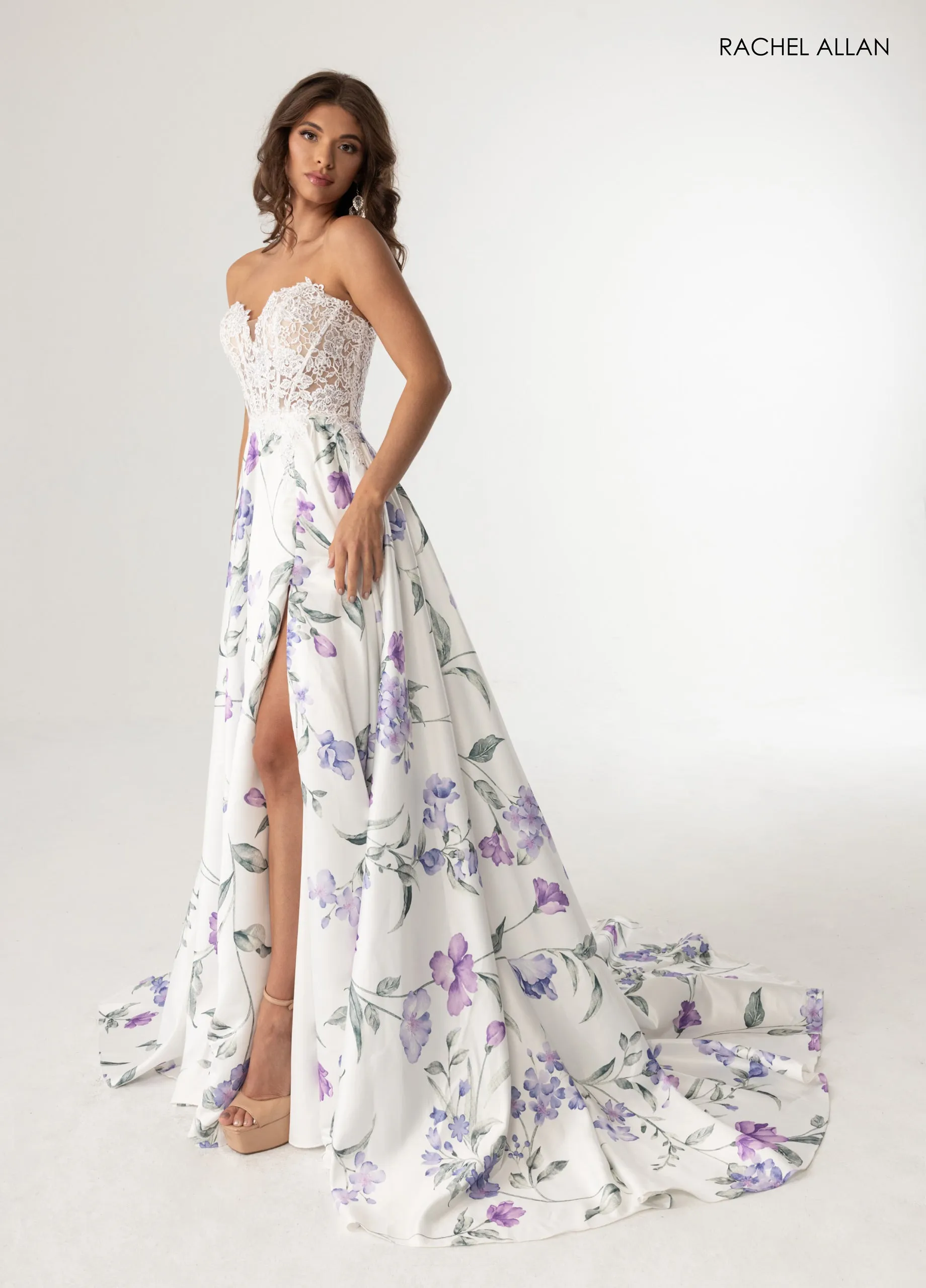 Print Strapless A-line Slit Gown by Rachel Allan 71031 sold by Alberto Nardoni product image thumbnail 3