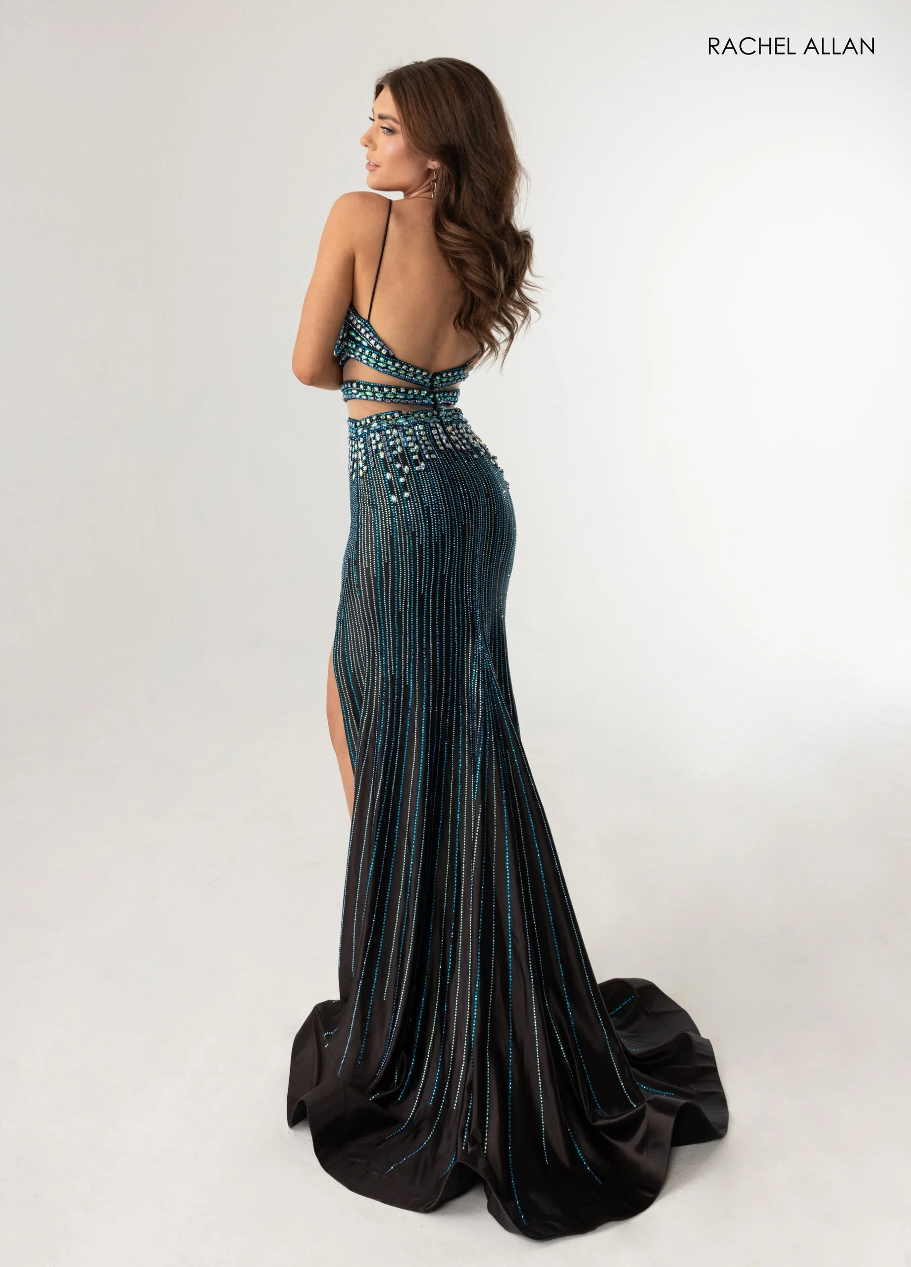 Beaded Sleeveless Slit Gown by Rachel Allan 71009 sold by Alberto Nardoni product image thumbnail 4