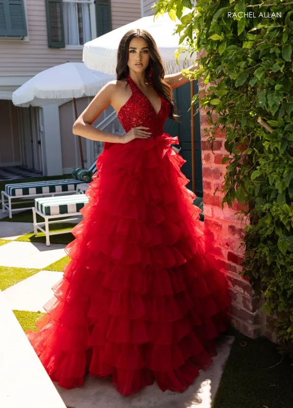 Halter A-line Ruffled Gown by Rachel Allan 71006 made by Rachel Allan