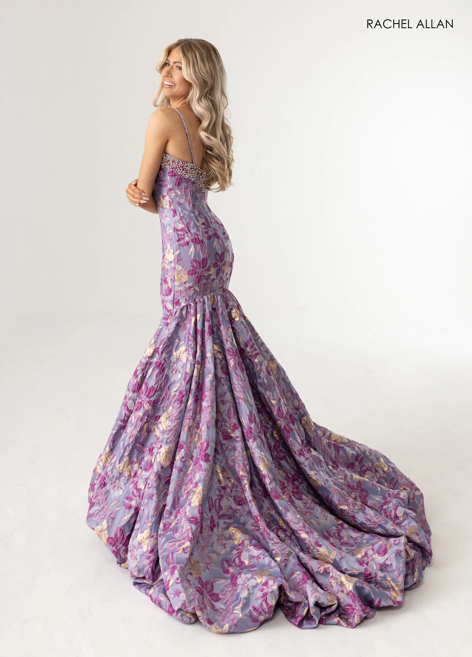 Print Sleeveless Mermaid Dress by Rachel Allan 70988 sold by Alberto Nardoni product image thumbnail 2