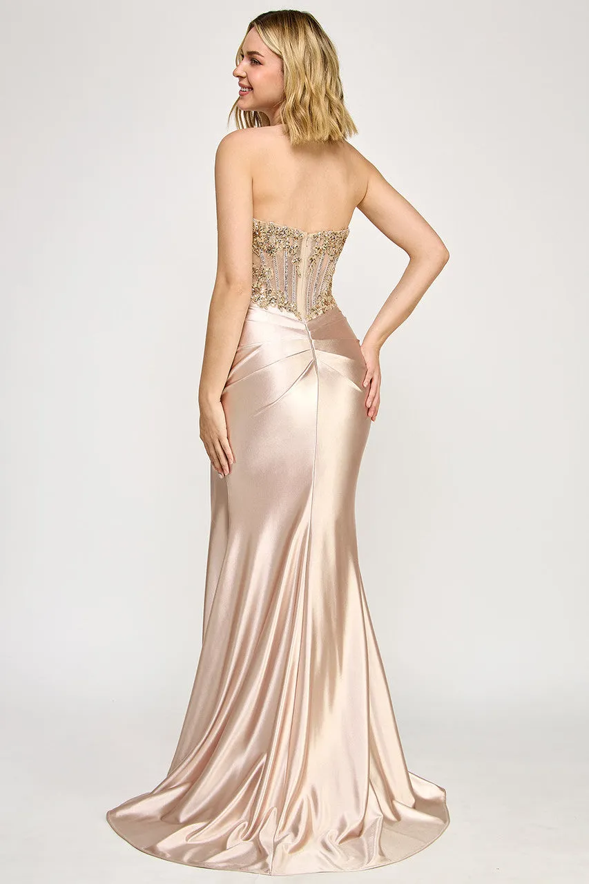 Lenovia 8398 Beaded Sateen Off Shoulder Slit Formal Dress sold by Alberto Nardoni product image thumbnail 2