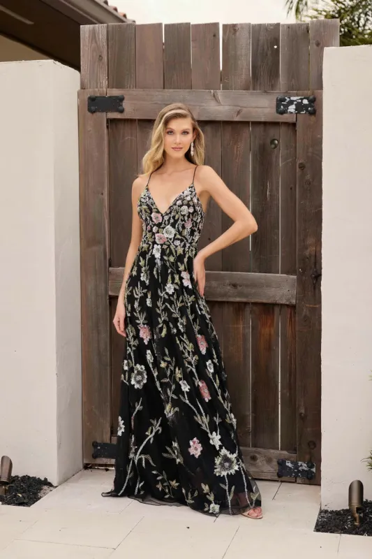 Primavera Couture 4378 - Floral Sequin A-Line Prom Dress made by Primavera Couture