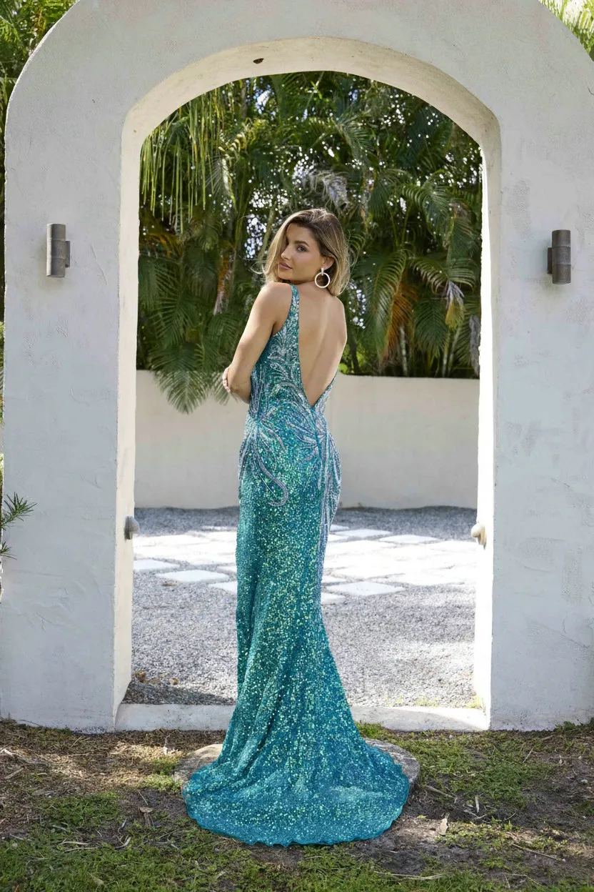 Primavera Couture 4333 - Slit Beaded Fitted Prom Dress sold by Alberto Nardoni product image thumbnail 5