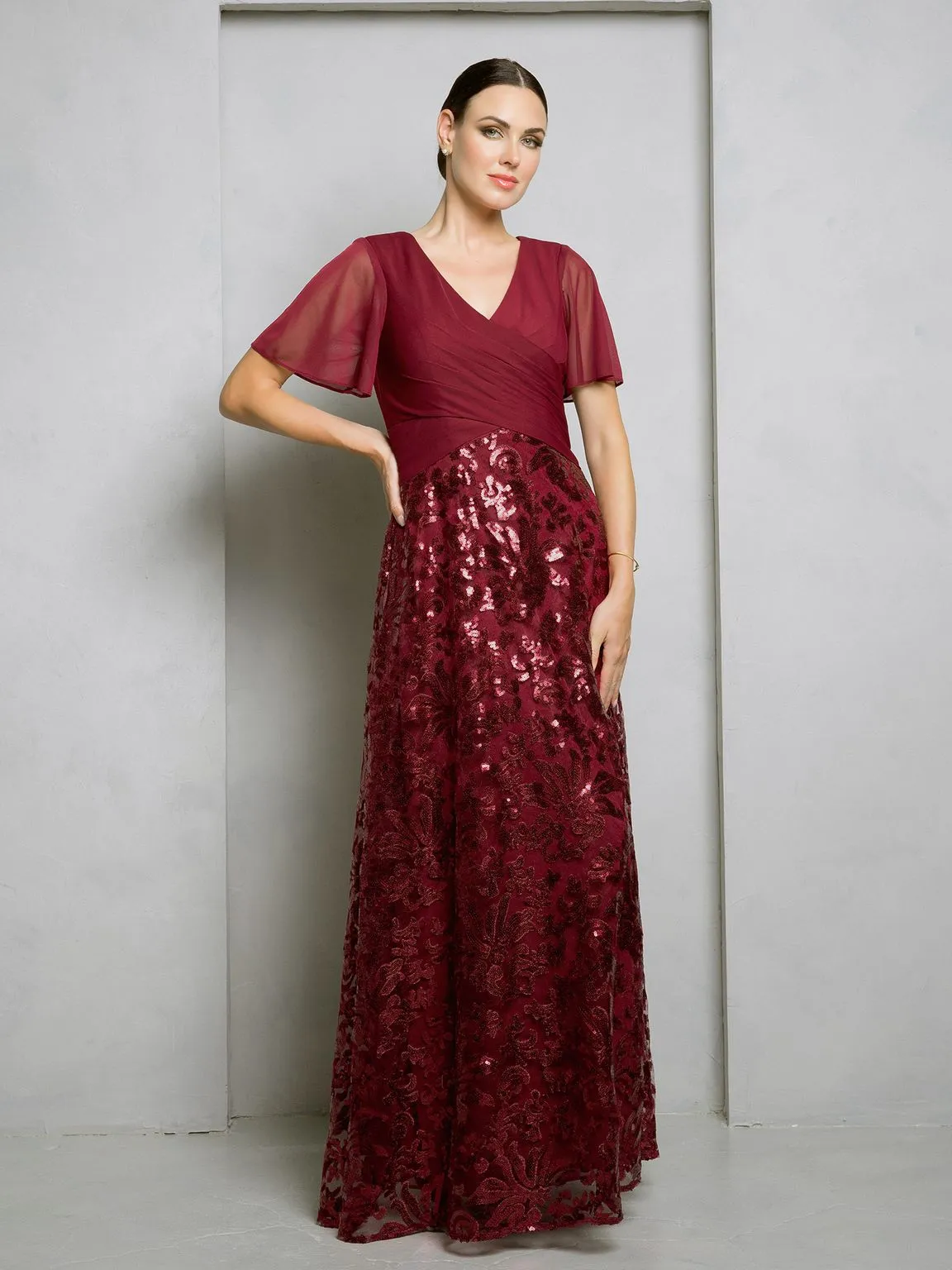 Eva USA EV3519 Full-Length Sequin Lace Dress with Structured Lining sold by Alberto Nardoni product image thumbnail 4