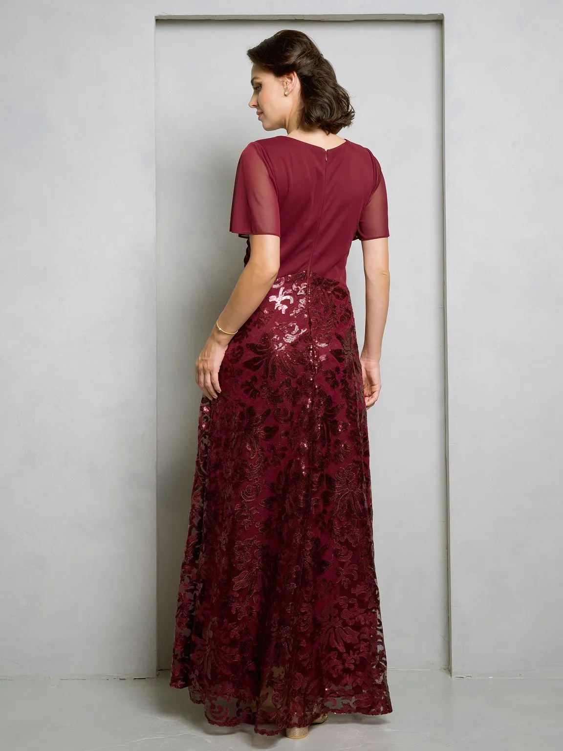 Eva USA EV3519 Full-Length Sequin Lace Dress with Structured Lining sold by Alberto Nardoni product image thumbnail 5