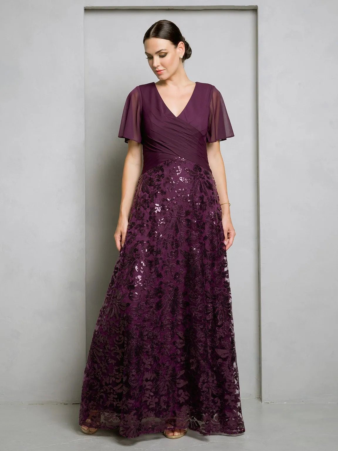 Eva USA EV3519 Full-Length Sequin Lace Dress with Structured Lining sold by Alberto Nardoni product image thumbnail 3