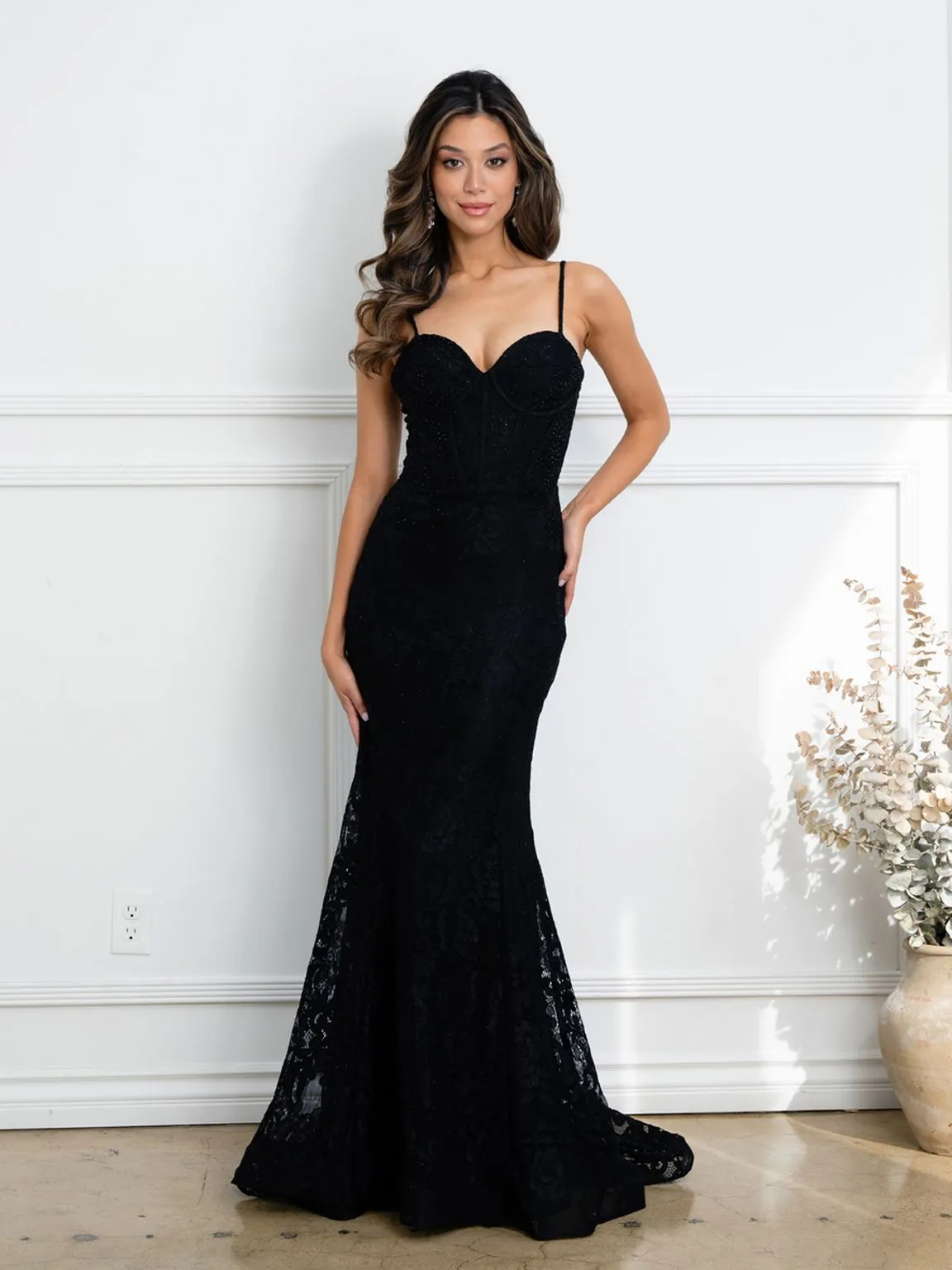 Eva USA EV5277 Structured Corset Lace Overlay Evening Dress sold by Alberto Nardoni product image thumbnail 4