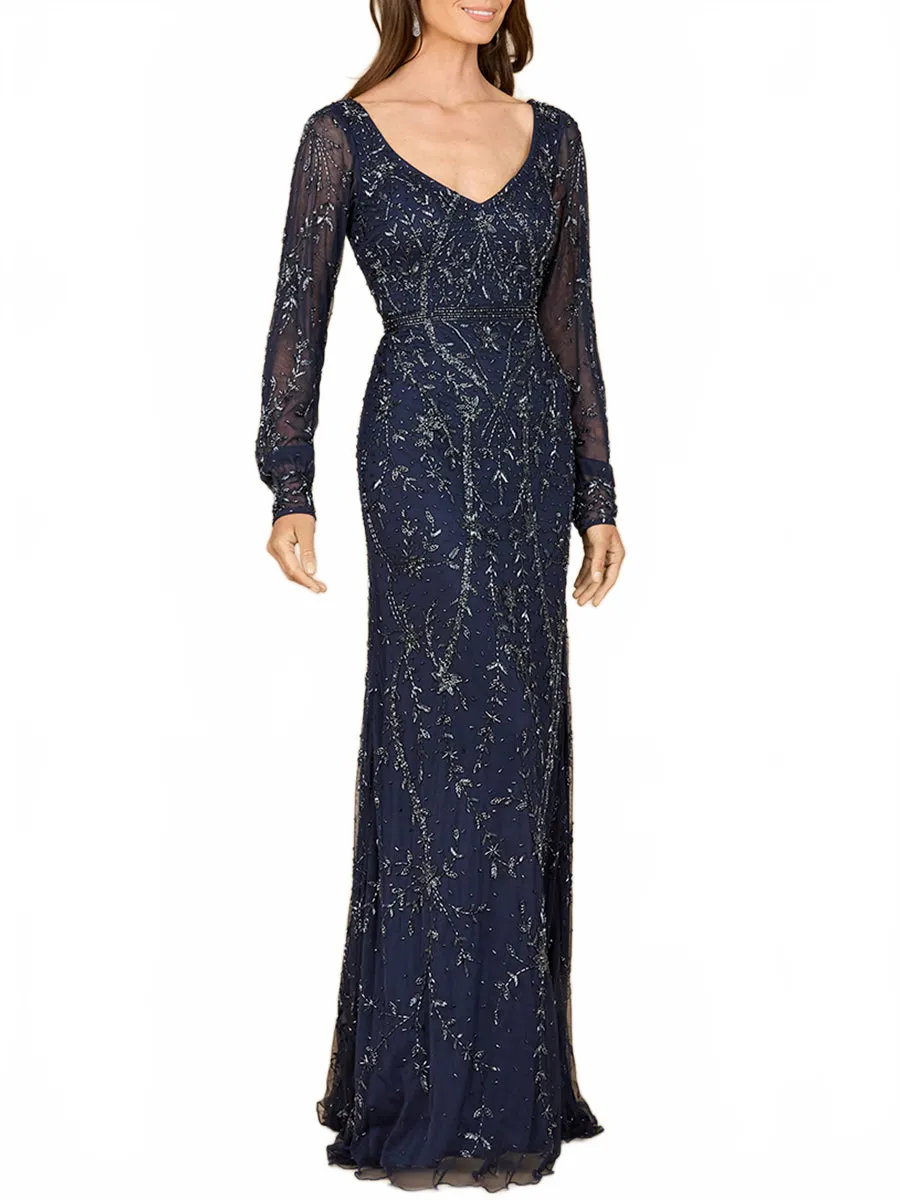 V-Neck Beaded Gown with Sleeves sold by Alberto Nardoni product image thumbnail 4