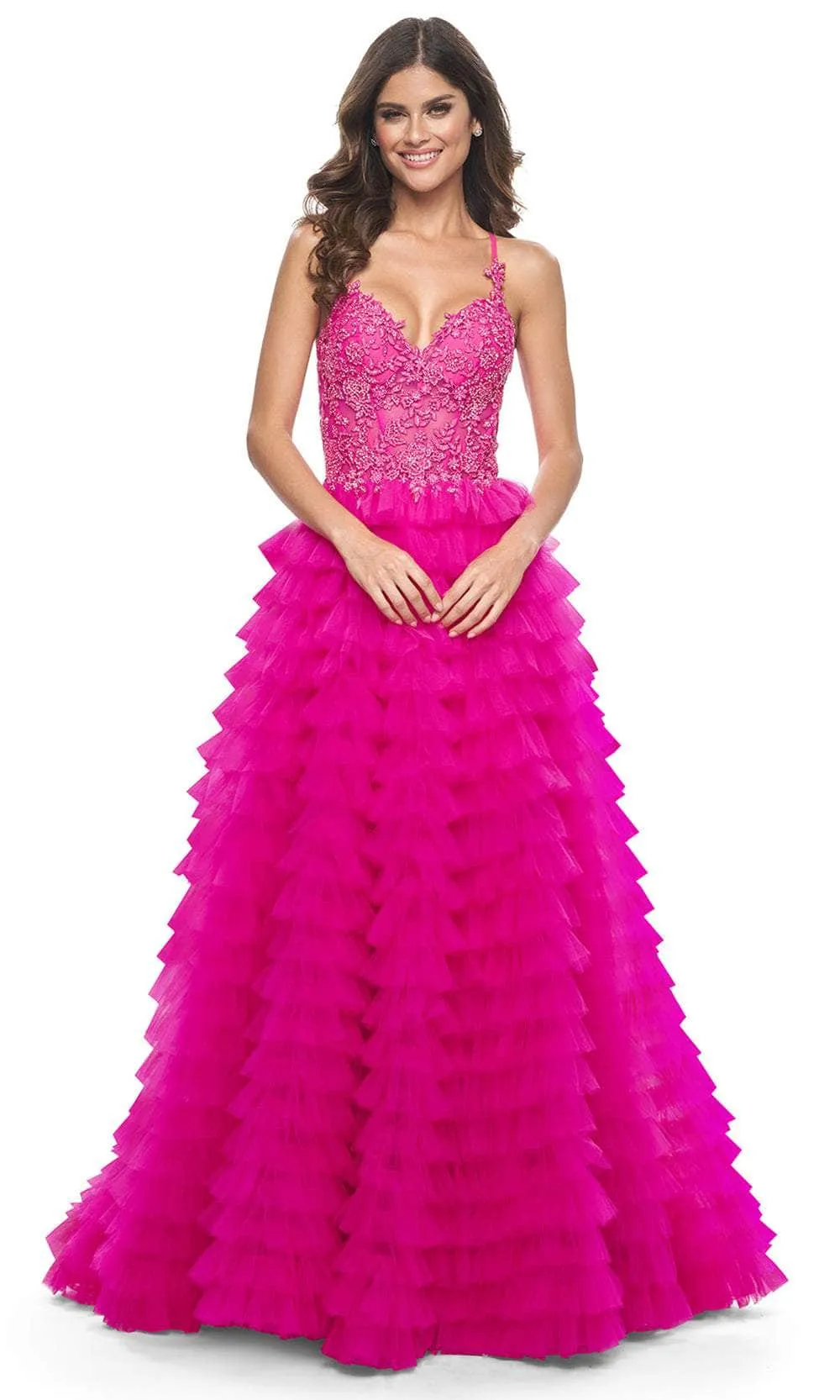 La Femme 32334 Lace Applique Ruffled A-Line Prom Gown sold by Alberto Nardoni product image thumbnail 3