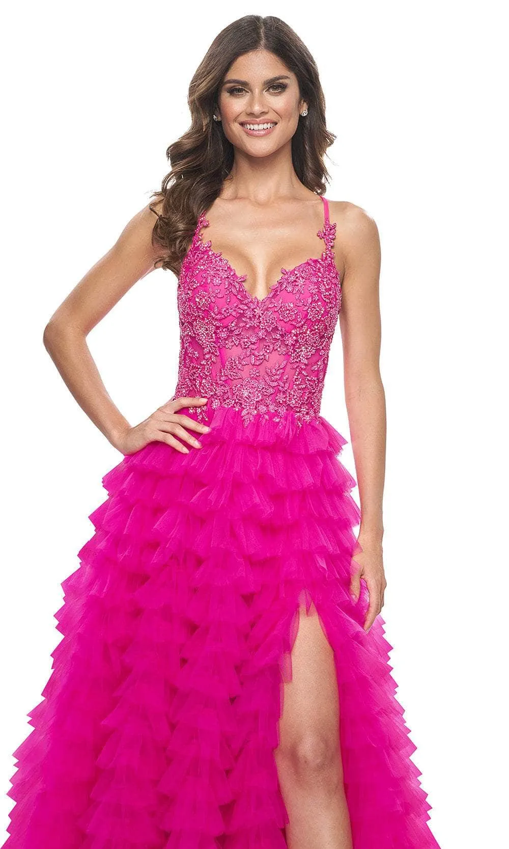 La Femme 32334 Lace Applique Ruffled A-Line Prom Gown sold by Alberto Nardoni product image thumbnail 4