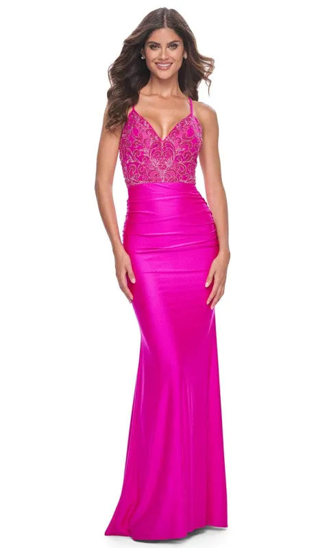 La Femme 32324 Bead Embellished V-Neck Prom Gown made by La Femme