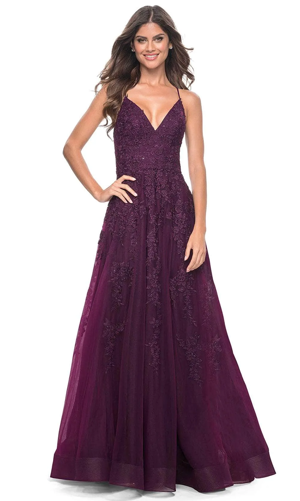 La Femme 32303 V Neck Embroidered Tulle Prom Gown sold by Alberto Nardoni product image thumbnail 5
