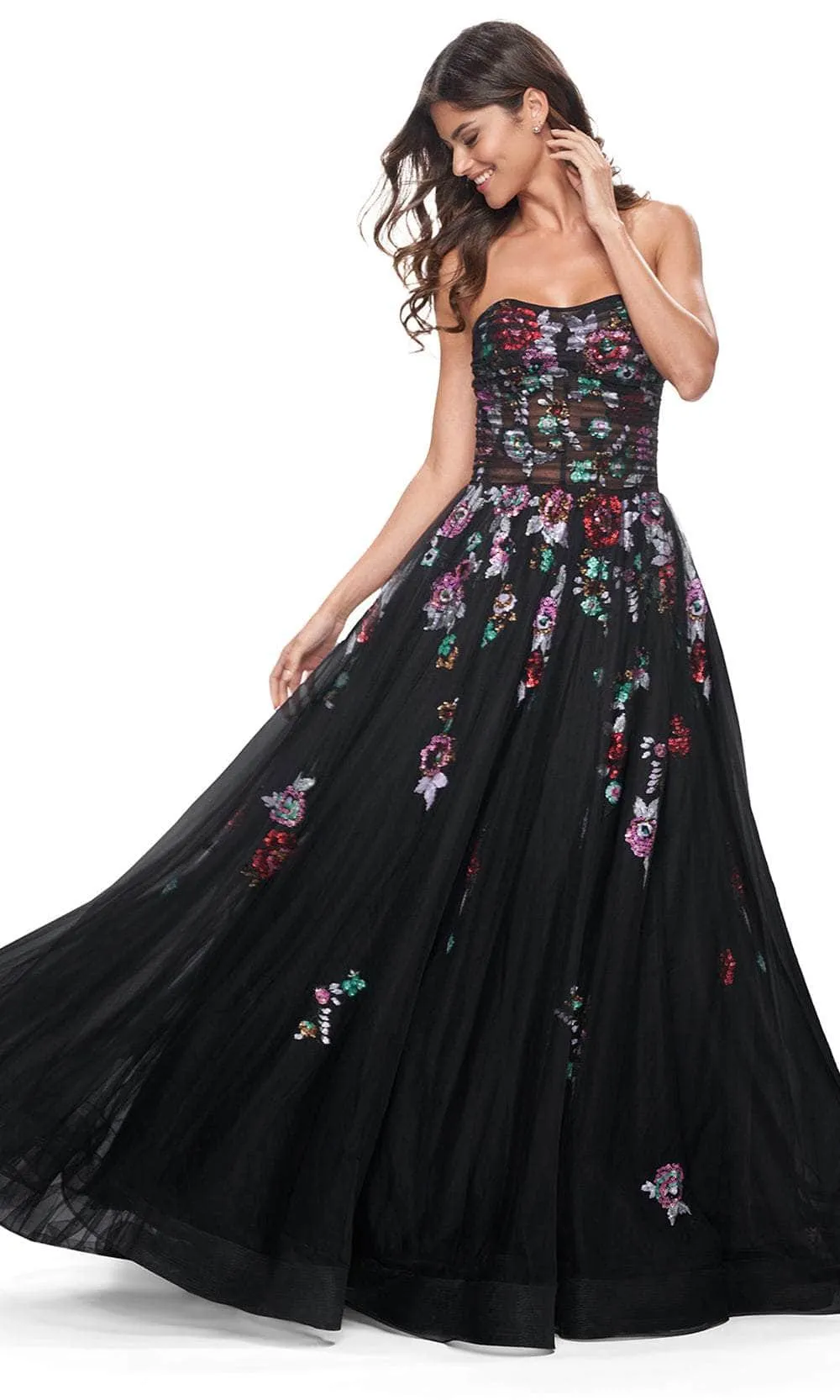 La Femme 32072 Strapless Floral Sequin Embellished Prom Gown sold by Alberto Nardoni product image thumbnail 5