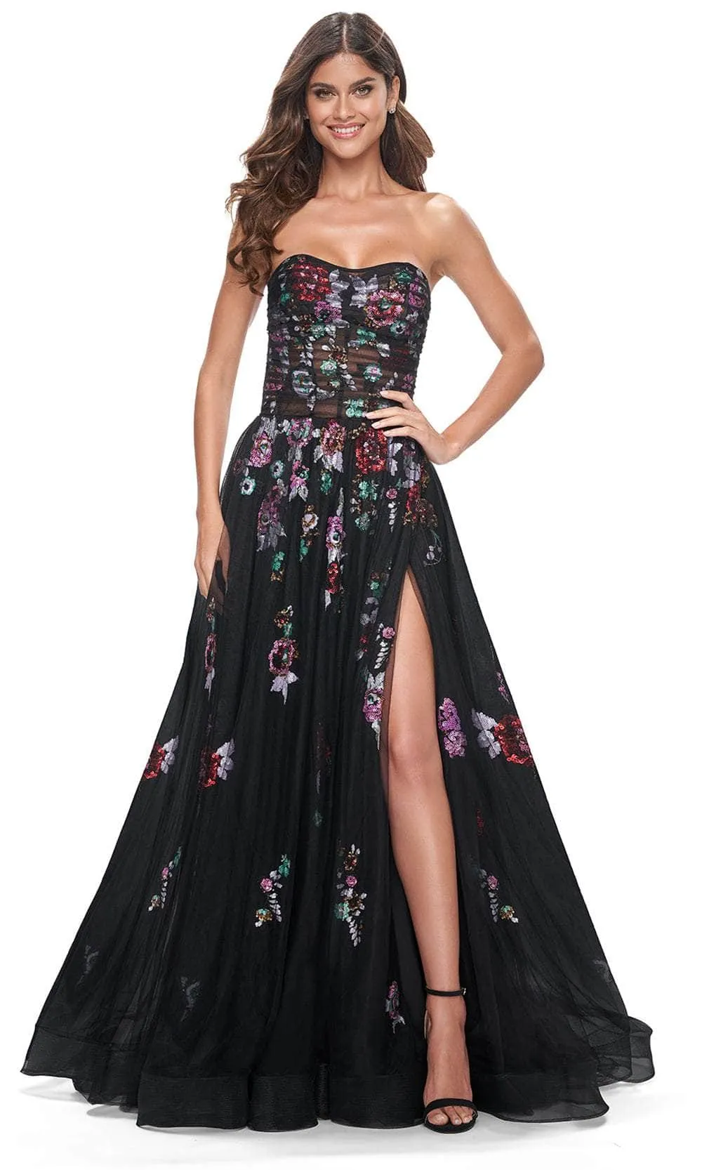 La Femme 32072 Strapless Floral Sequin Embellished Prom Gown sold by Alberto Nardoni product image thumbnail 3