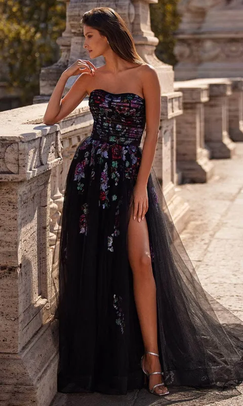 La Femme 32072 Strapless Floral Sequin Embellished Prom Gown made by La Femme