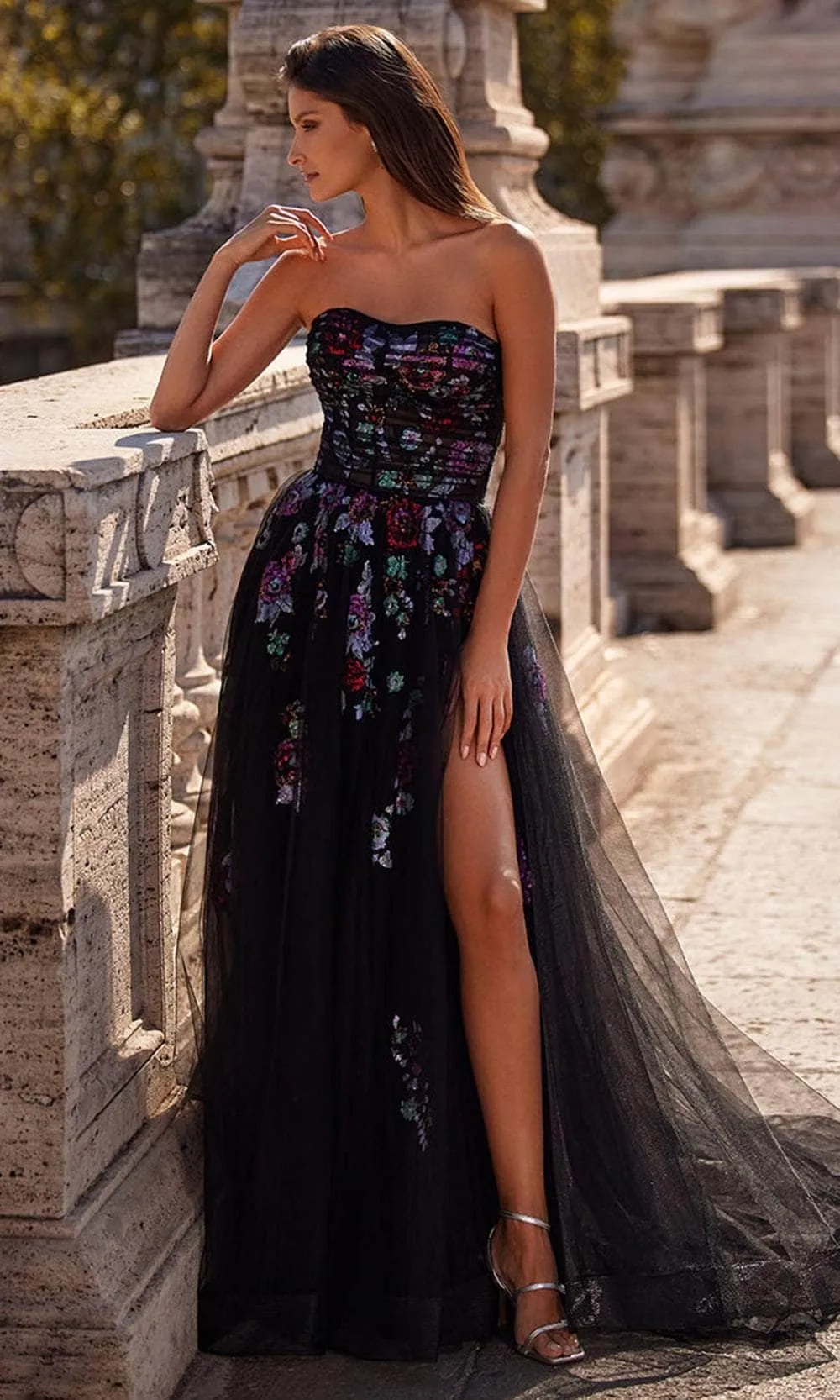 La Femme 32072 Strapless Floral Sequin Embellished Prom Gown sold by Alberto Nardoni
