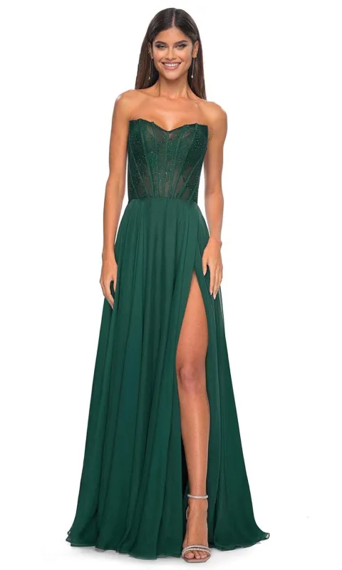 La Femme 32311 Sweetheart Lace Sheer Bodice Prom Dress made by La Femme