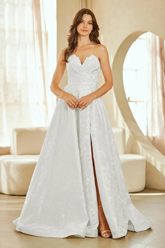 Strapless Lace A-Line Wedding Dress with Corset Back & Front Slit by Amelia Couture 8061 made by Alberto Nardoni