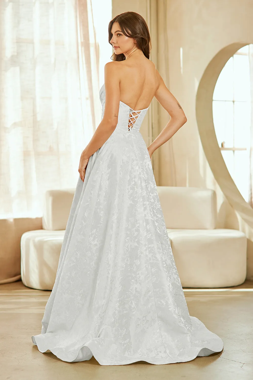 Strapless Lace A-Line Wedding Dress with Corset Back & Front Slit by Amelia Couture 8061 sold by Alberto Nardoni product image thumbnail 2