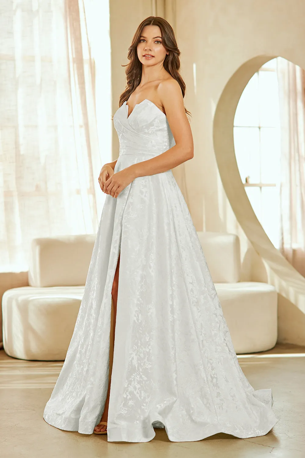 Strapless Lace A-Line Wedding Dress with Corset Back & Front Slit by Amelia Couture 8061 sold by Alberto Nardoni product image thumbnail 3