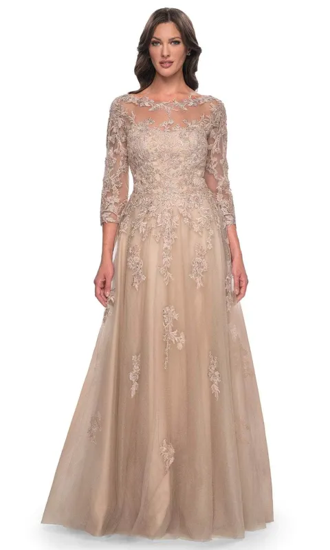 La Femme 30859 Quarter Sleeve Bateau Neck Evening Gown made by La Femme