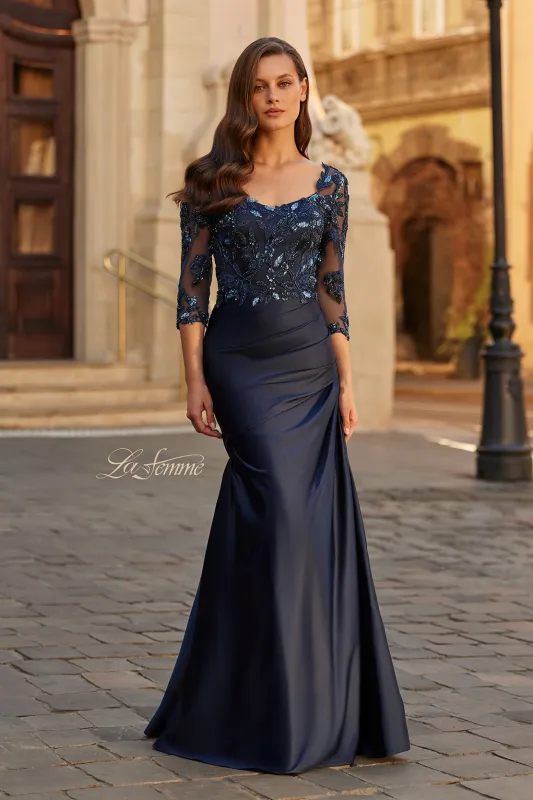 La Femme 31802 Beaded Lace Three Quarter Sleeve Gown made by La Femme
