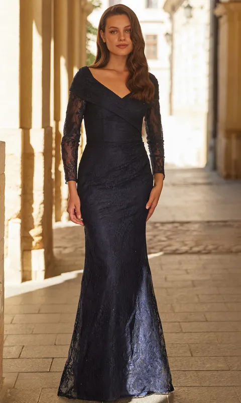 La Femme 33333 Floral Lace Long Sleeve Evening Gown made by La Femme