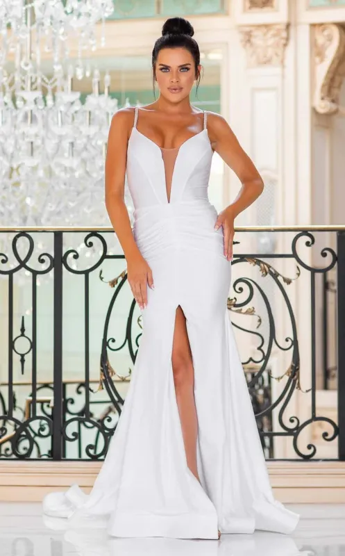 Jessica Angel JA10026 Spaghetti Strap Ruched Court Train Slit Beaded Wedding Dress made by Alberto Nardoni