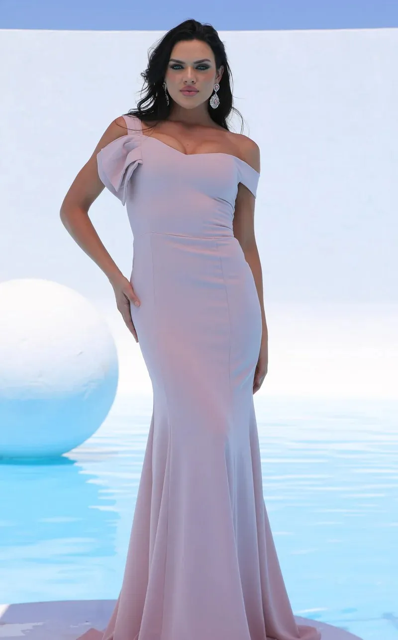 Jessica Angel JA579 One-Shoulder Mermaid Open Back Train Prom Jersey Dress sold by Alberto Nardoni