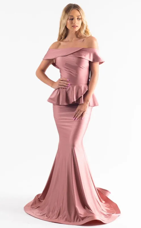 Jessica Angel JA550 Off-Shoulder Mermaid Open Back Ruched Jersey Dress made by Alberto Nardoni