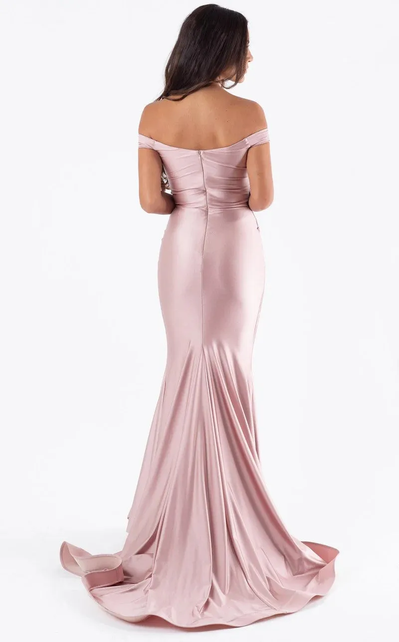 Jessica Angel JA581 Off-Shoulder Fitted Open Back Draped Court Train Jersey Dress sold by Alberto Nardoni product image thumbnail 2