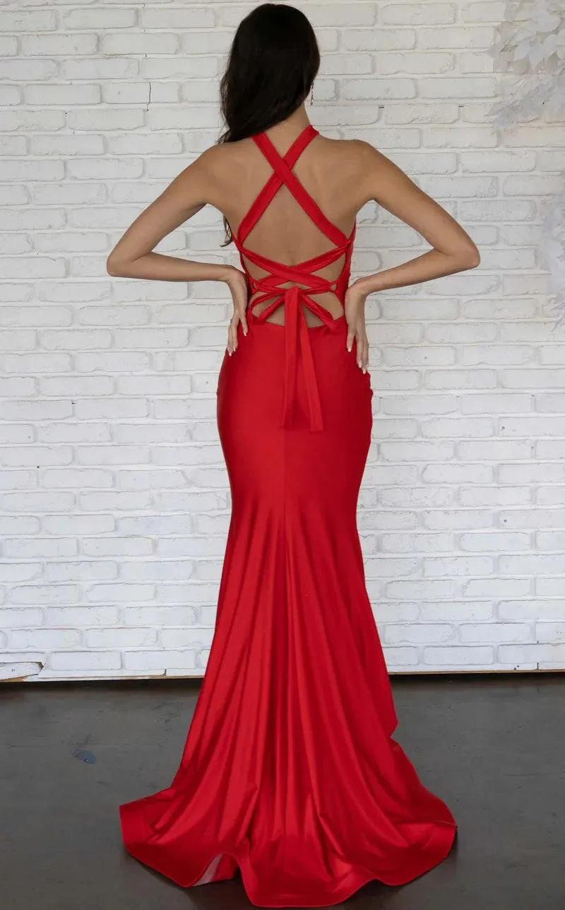 Jessica Angel JA745 Halter Fitted Open Back Lace-Up Back Ruched Jersey Dress sold by Alberto Nardoni product image thumbnail 2