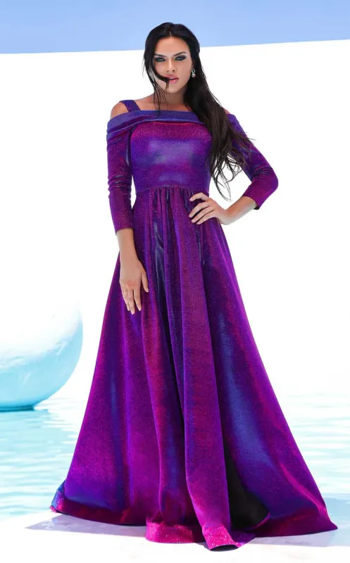 Jessica Angel JA392 Off-Shoulder A-Line Train Prom Formal Floor-Length Jersey Dress made by Alberto Nardoni