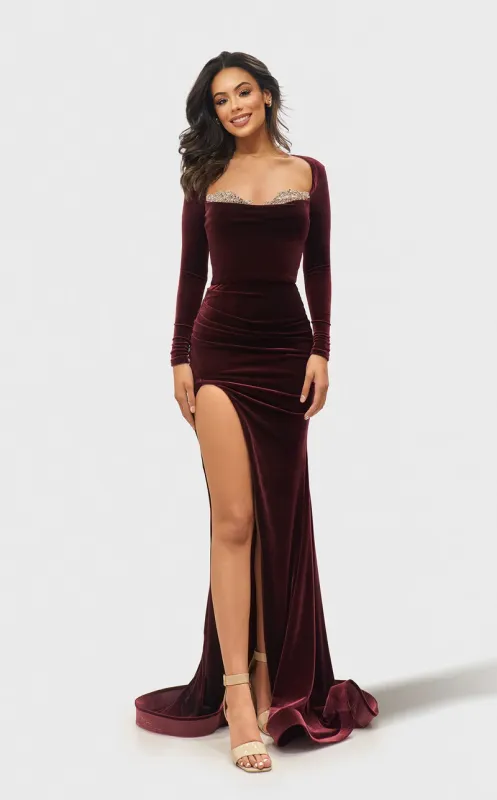Jessica Angel JA2667 Long Sleeve Mermaid Formal Floor-Length Velvet Dress made by Alberto Nardoni