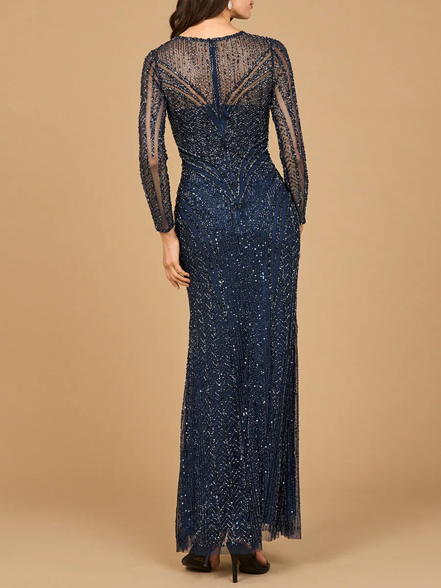 Illusion Neck, Long Sleeve Beaded Gown sold by Alberto Nardoni product image thumbnail 2