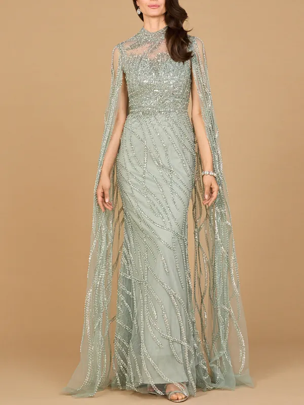 High Neck Gown with Long Cape Sleeves made by Alberto Nardoni