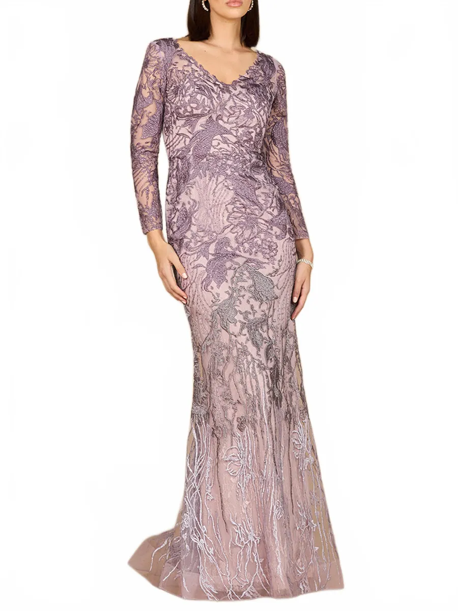 Long Sleeve V-Neck Mermaid Gown sold by Alberto Nardoni product image thumbnail 3