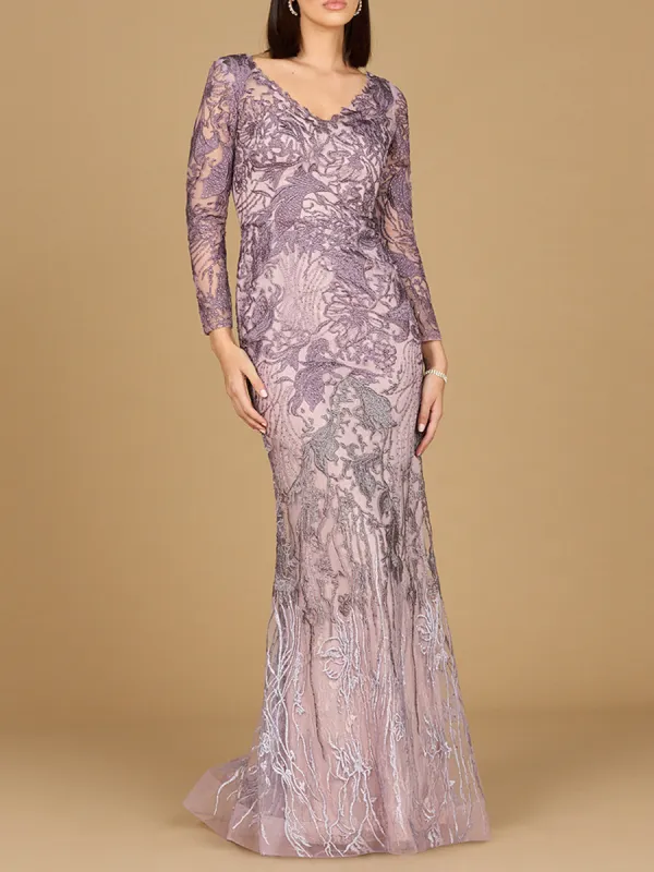 Long Sleeve V-Neck Mermaid Gown made by Alberto Nardoni